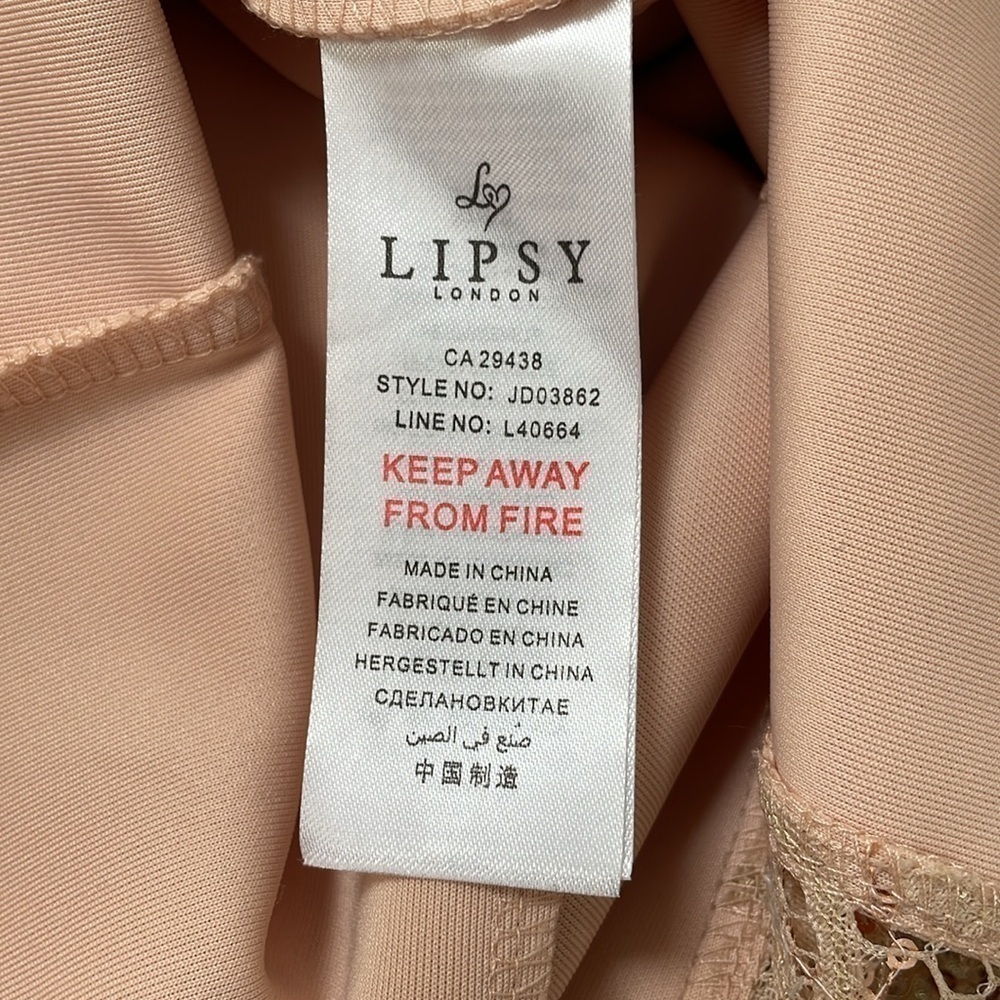 Lipsy maxi bodycon longsleeve lace sequins mermaid dress cream rose gold sz 4 - Picture 14 of 15